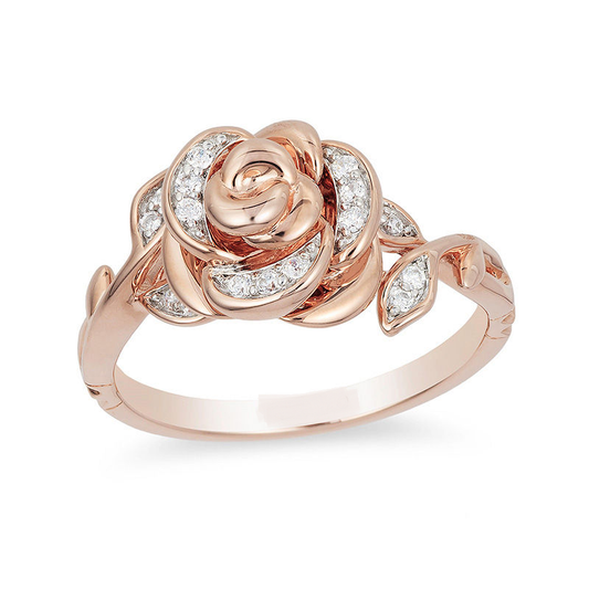 Inspired Belle Diamond Rose Ring For Engagement & Wedding in 14K Rose Gold Finish - Gift For Her