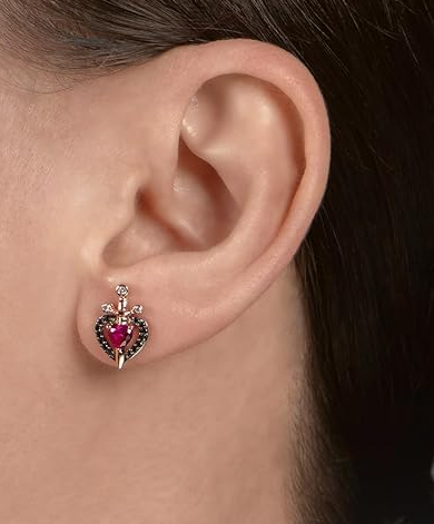 Ruby & Diamond Evil Queen Dagger Earrings in 925 Sterling Silver - Gift For Disney Lover