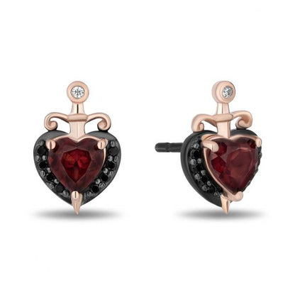 1/7ctw Garnet & Black Diamond Villains Evil Queen Earring in 925 Sterling Silver - Gift For Mom