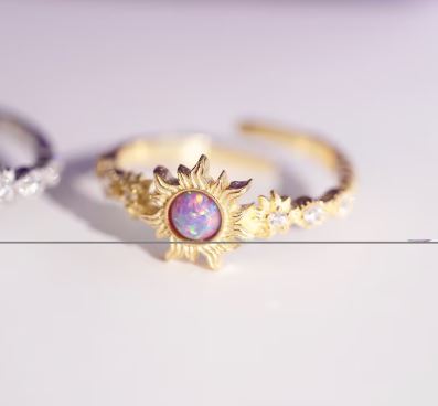 Lost Princess Magic Sunflower Purple Opal & Diamond Promise Ring in 925 Sterling Silver - Anniversary Gift For Her