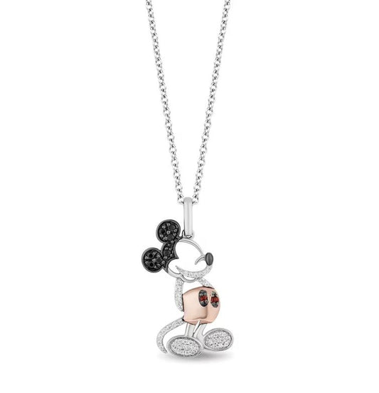 Treasures Mickey Mouse 1/6 Ct Garnet & Diamond Necklace in 925 Sterling Silver - Jewelry Gift For Her