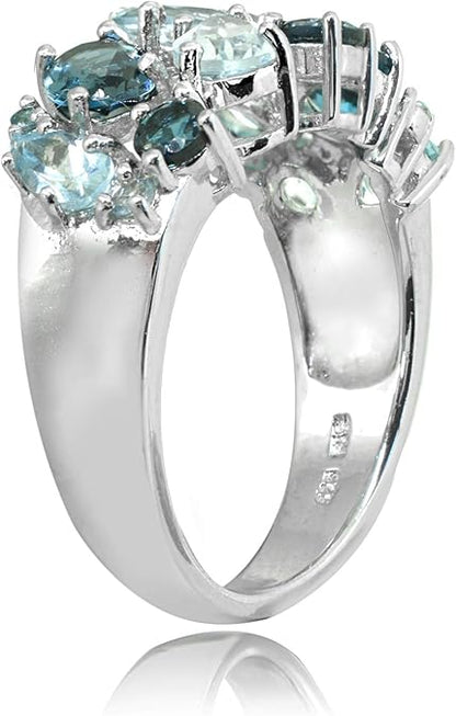 Genuine London Blue Topaz and Aquamarine Tonal Cluster Ring in Sterling Silver - December Birthstone Ring