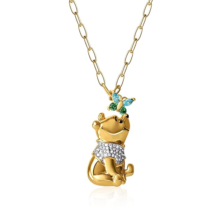 Winnie The Pooh Disney Necklace Yellow Gold Flash Plated Sterling Silver Necklace 18"inch