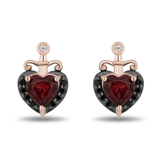 1/7ctw Garnet & Black Diamond Villains Evil Queen Earring in 925 Sterling Silver - Gift For Mom