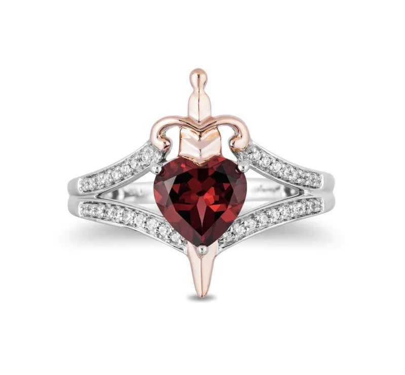 2Ct Heart Cut Red Garnet & Diamond Evil Queen Ring for Wedding & Engagement - Gift For Her