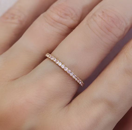 Baby Pink Diamond Half Eternity Stacking Band - 18k Gold Plated - Promise Ring