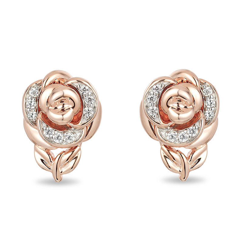 1/15 CT Diamond Belle Princess Rose Stud Earrings in 14k Rose Gold Finish - Special Gift For Mothers Day