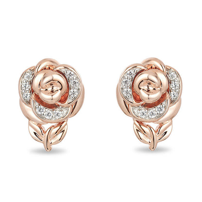 1/15 CT Diamond Belle Princess Rose Stud Earrings in 14k Rose Gold Finish - Special Gift For Mothers Day