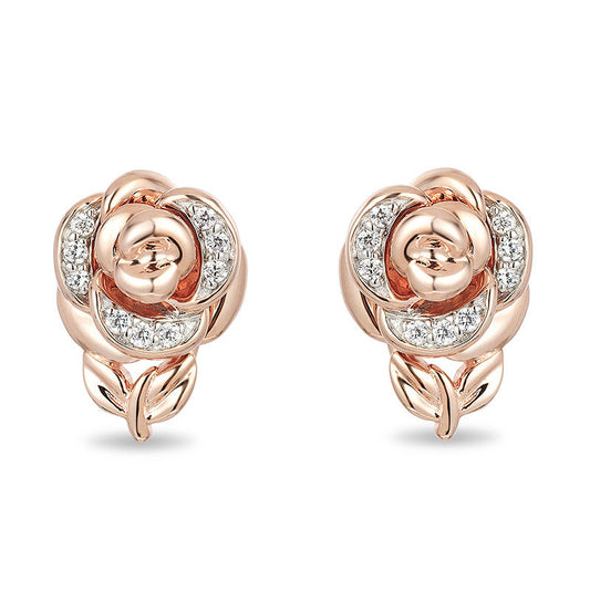 1/15 CT Diamond Belle Princess Rose Stud Earrings in 14k Rose Gold Finish - Special Gift For Mothers Day