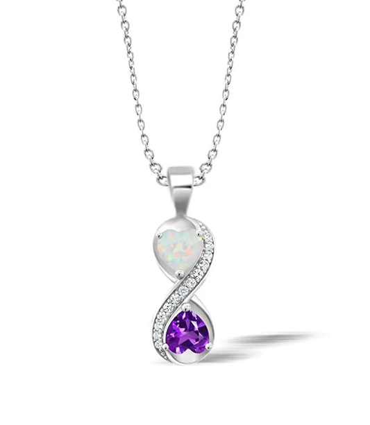 Heart Opal and Amethyst Keepsake Infinity Pendant Necklace 18"inch