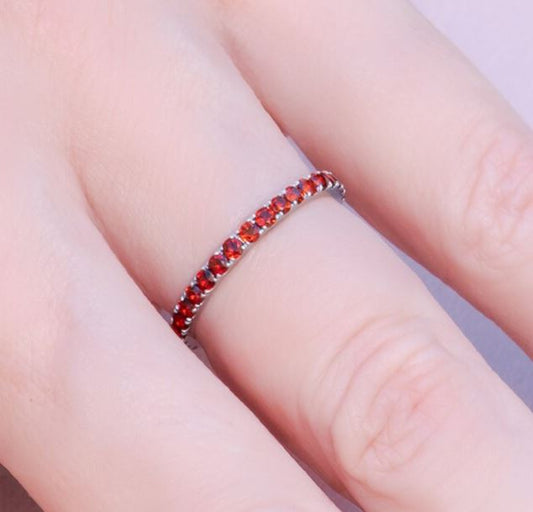 Red Garnet Eternity Ring in 925 Sterling Silver - January Birthstone Ring For Her