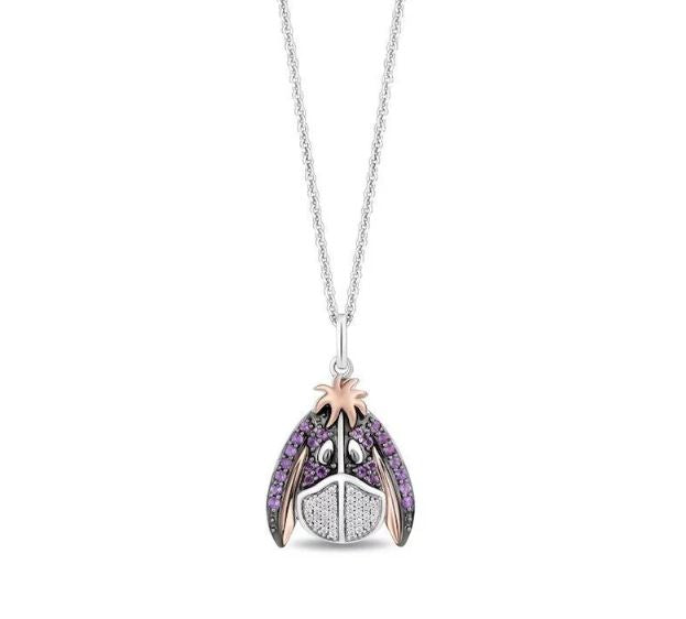 Enchanted Treasure Winnie the Pooh Amethyst Eeyore Pendant Necklace With 18" Chain