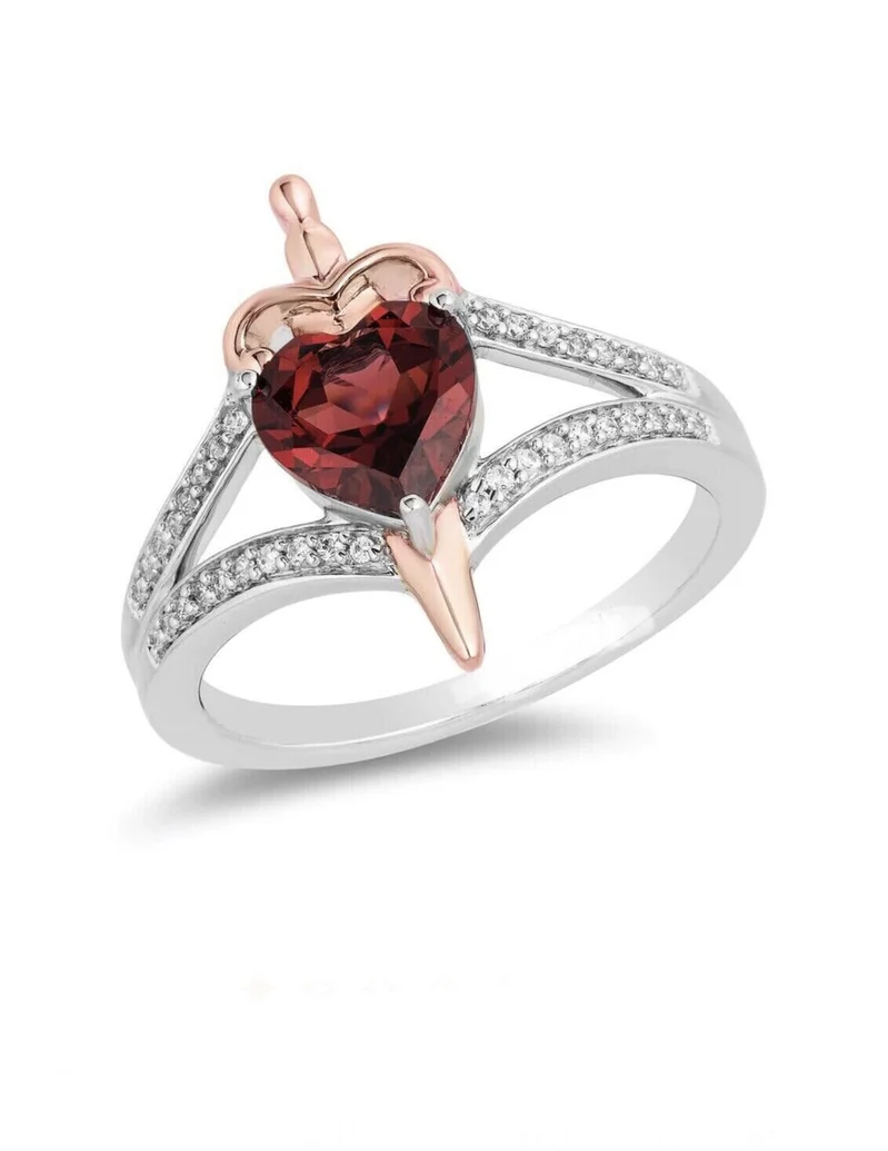 2Ct Heart Cut Red Garnet & Diamond Evil Queen Ring for Wedding & Engagement - Gift For Her