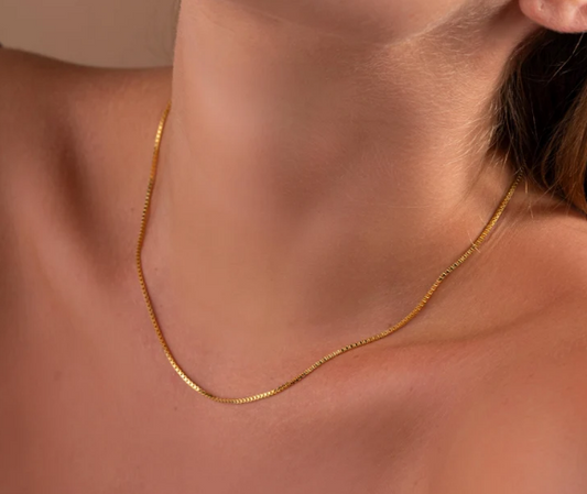 1.5mm Box Chain Necklace in 14K Yellow Gold Finish Box Chain Choker - Simple Gold Necklace for Her/Him
