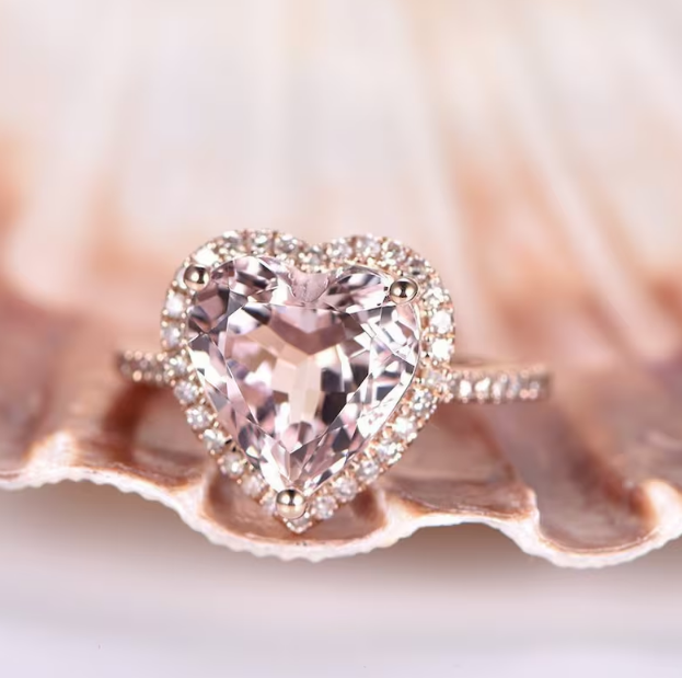 Heart Shape Morganite Engagement Ring 14K Rose Gold Vermeil Peachy Morganite Promise Ring - Anniversary Ring