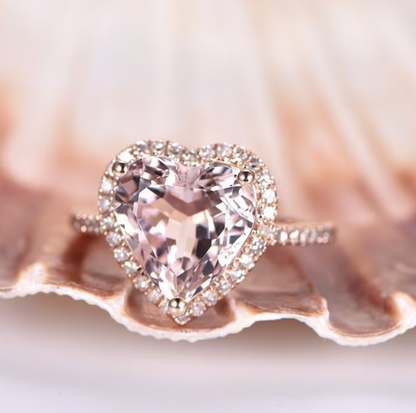 Heart Shape Morganite Engagement Ring 14K Rose Gold Vermeil Peachy Morganite Promise Ring - Anniversary Ring