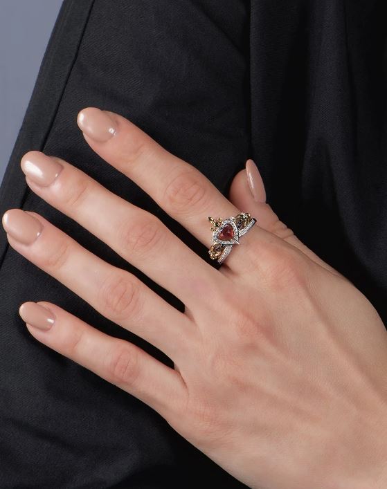 Red Garnet & Diamond Evil Queen Ring in 925 Sterling Silver - Best Christmas Gift For Her