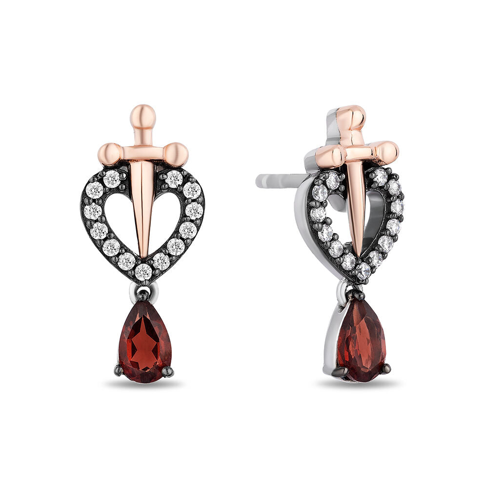 Evil Queen Diamond & Garnet Earrings in Sterling Silver - Holiday Gift For Her