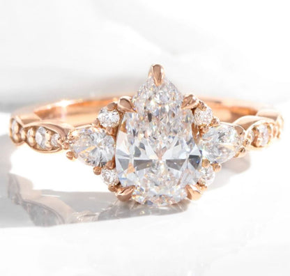 2.32 Ct Pear Diamond Engagement Ring Set in 14k Rose Gold Vermeil - Special Gift For Women