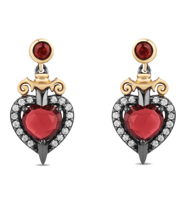 1/8 CT Diamond & Red Garnet Evil Queen Earrings in 925 Sterling Silver - Christmas Gift For Her