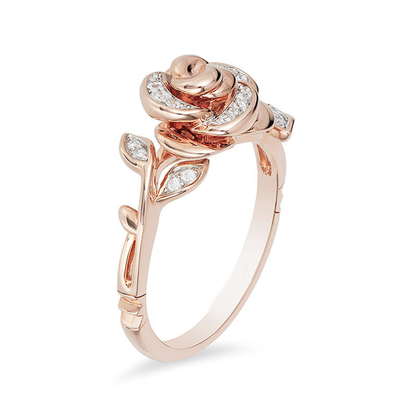 Inspired Belle Diamond Rose Ring For Engagement & Wedding in 14K Rose Gold Finish - Gift For Her