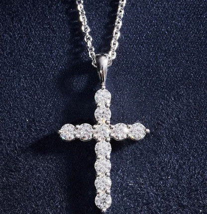 Diamond Cross Pendant Necklace in 925 Silver - Religious Necklace Dainty Cross Jewelry