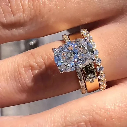3 Ct Cushion Cut Diamond Wedding Ring Set in 925 Silver 14K Gold Finish - Engagement Ring Gift For Her