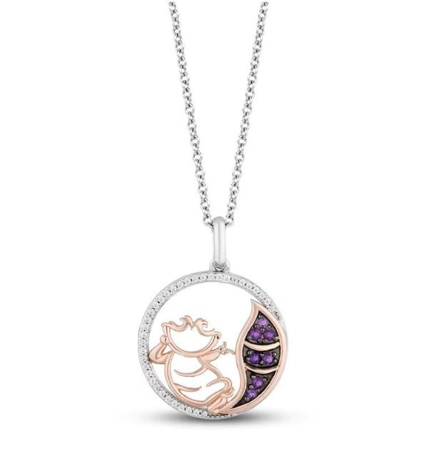 Alice in Wonderland "Cheshire Cat" Diamond & Amethyst Pendant Necklace 925 Sterling Silver