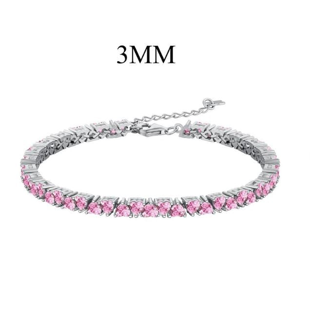 Pink Diamond Heart Shape Tennis Bracelet in 925 Sterling Silver Special Gift For Her