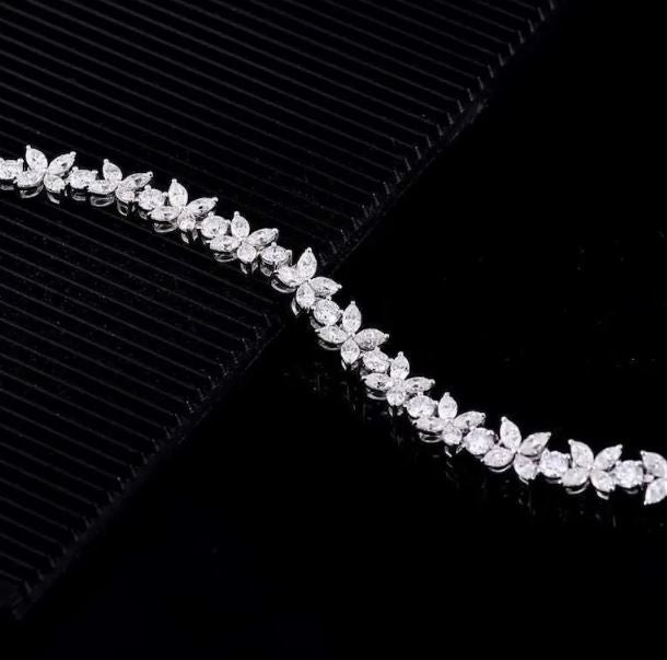 7.50tcw Marquise & Round Four Petal Flower Moissanite Tennis Bracelet 925 Sterling Silver Gift For Her