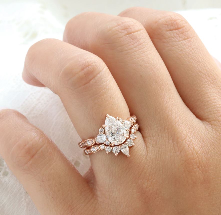 2.32 Ct Pear Diamond Engagement Ring Set in 14k Rose Gold Vermeil - Special Gift For Women