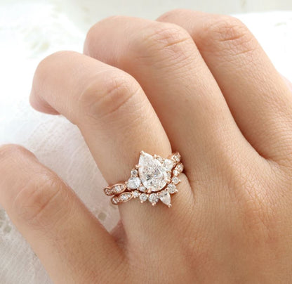 2.32 Ct Pear Diamond Engagement Ring Set in 14k Rose Gold Vermeil - Special Gift For Women