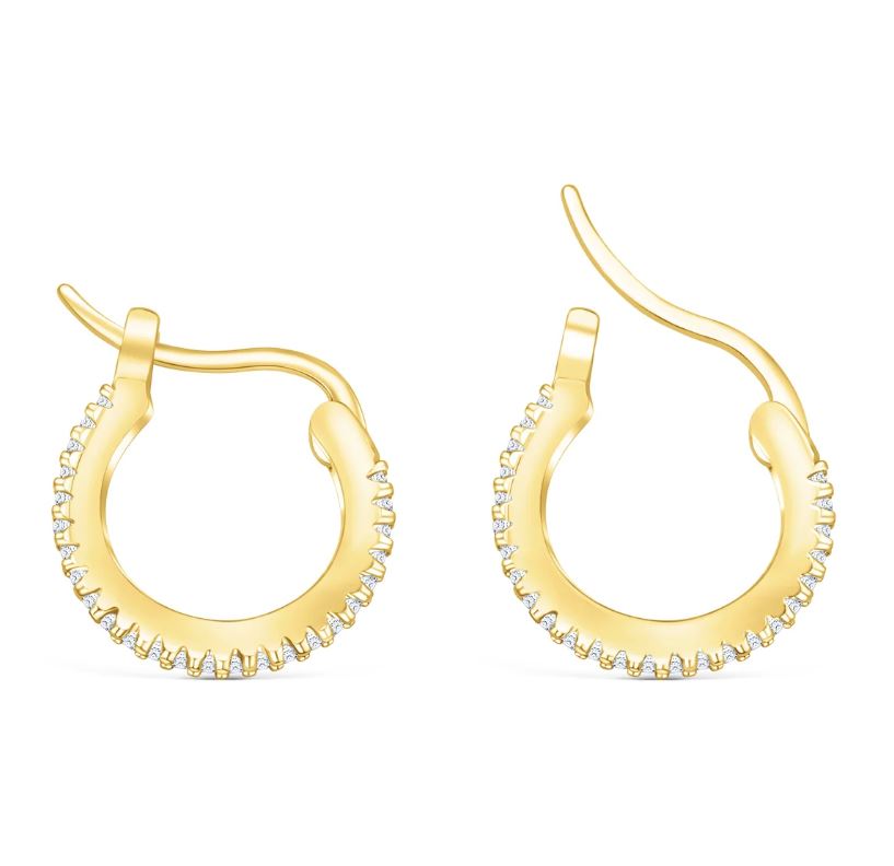 Round Diamond Hoop Earring in 925 Sterling Silver with 18k Yellow Gold Plating - Gift For Christmas