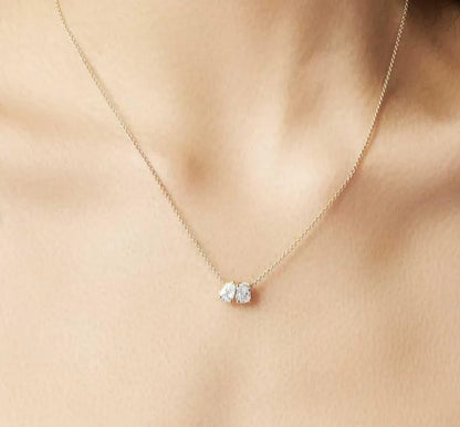 Elegant Two-Stone Necklace for Weddings 14K Yellow Gold Finish - Toi et Moi Diamond Necklace