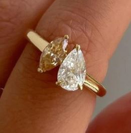 Colorless Pear Cut & Marquise Cut Champagne Toi Et Moi Anniversary Ring For Her