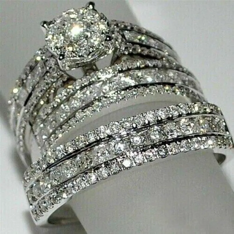3 Ct Round Diamond His & Her Engagement Wedding 925 Silver Trio Bridal Ring Set - Gift For Her/Him