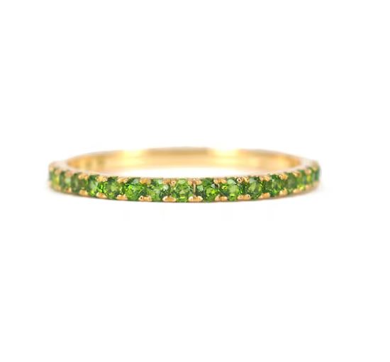 Peridot Wedding Band Half Eternity Ring in 14K Gold Plated - August Birthstone Ring For Her