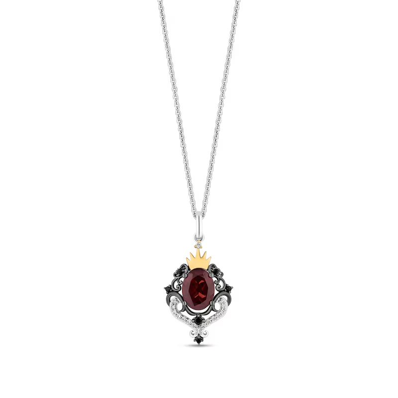 Enchanted Disney Villains Evil Queen Oval Garnet and Diamond Pendant in Sterling Silver