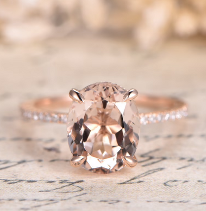 2.50 Ct Oval Morganite Engagement Ring in 14K Rose Gold Vermeil - Wedding Rings For Women