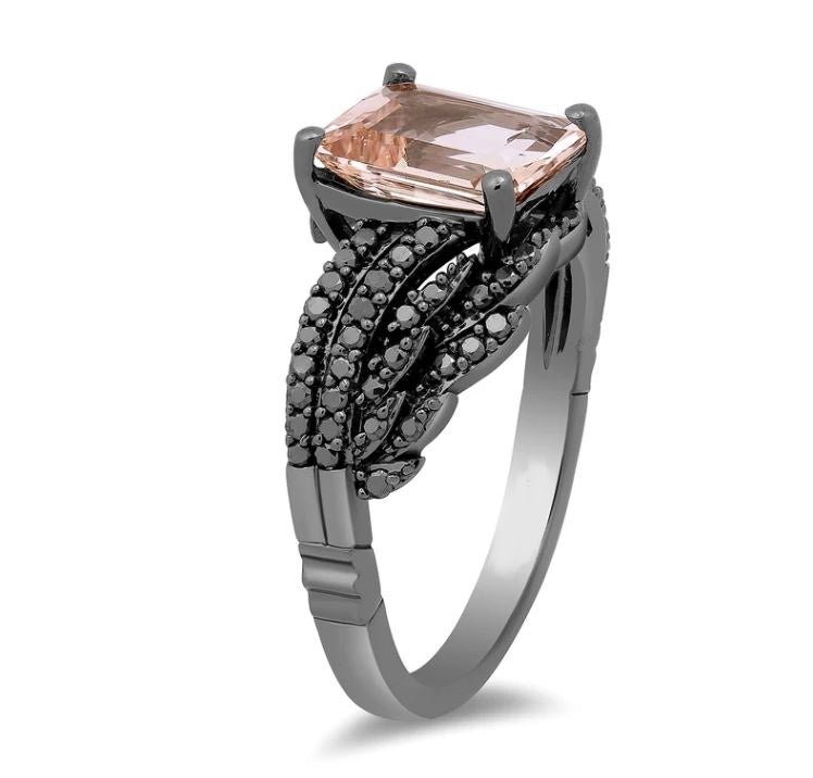 Morganite & Black Diamond Maleficent Aurora Ring in Black Rhodium over 925 Sterling Silver