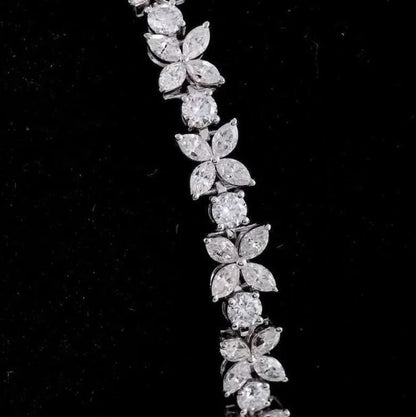 7.50tcw Marquise & Round Four Petal Flower Moissanite Tennis Bracelet 925 Sterling Silver Gift For Her