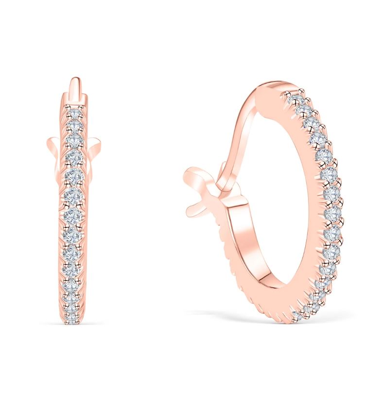 Round Diamond Hoop Earring in 925 Sterling Silver with 18k Rose Gold Plating - Gift For Christmas