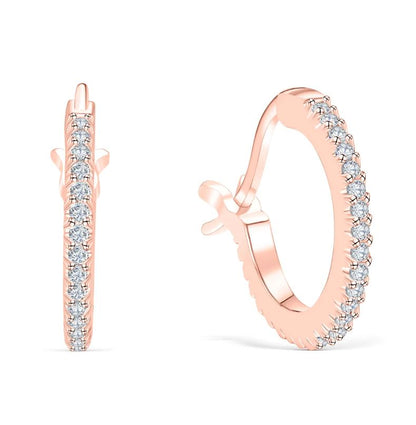 Round Diamond Hoop Earring in 925 Sterling Silver with 18k Rose Gold Plating - Gift For Christmas