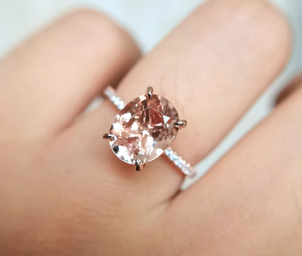 2.50 Ct Oval Morganite Engagement Ring in 14K Rose Gold Vermeil - Wedding Rings For Women