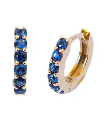 Blue Sapphire Huggie Hoop Earrings in Gold Plated - 925 Silver - Gift For Her