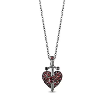 Garnet & Black Diamond Evil Queen Pendant Necklace in 925 Sterling Silver - Christmas Gifts For Mom