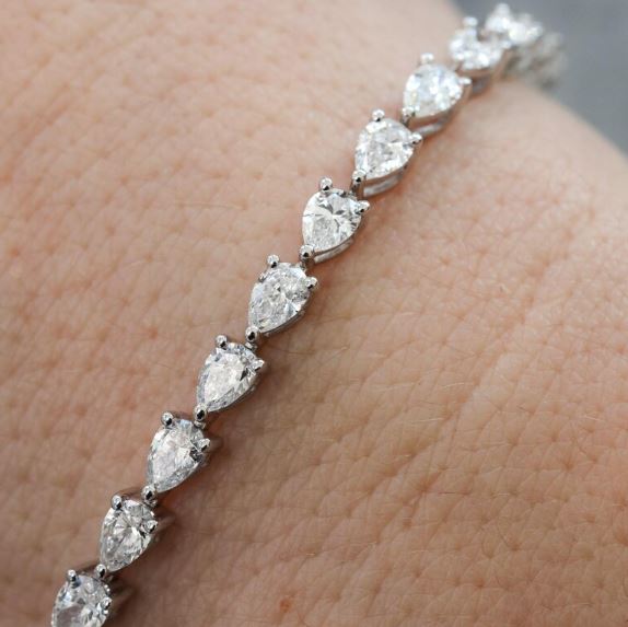 Pear Cut Elegance Diamond Bracelet in Sterling Silver - East-West Bracelet Birthday Gift for Her