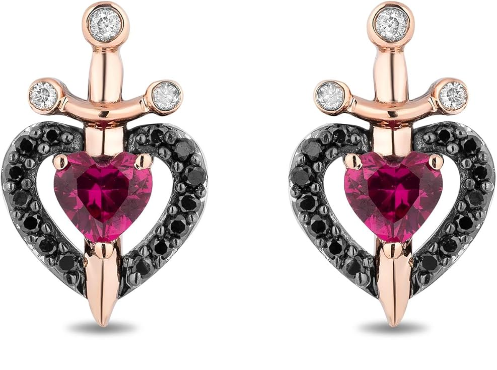 Ruby & Diamond Evil Queen Dagger Earrings in 925 Sterling Silver - Gift For Disney Lover