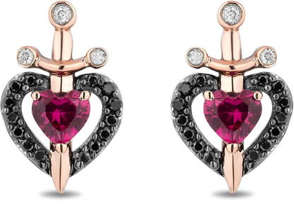 Ruby & Diamond Evil Queen Dagger Earrings in 925 Sterling Silver - Gift For Disney Lover