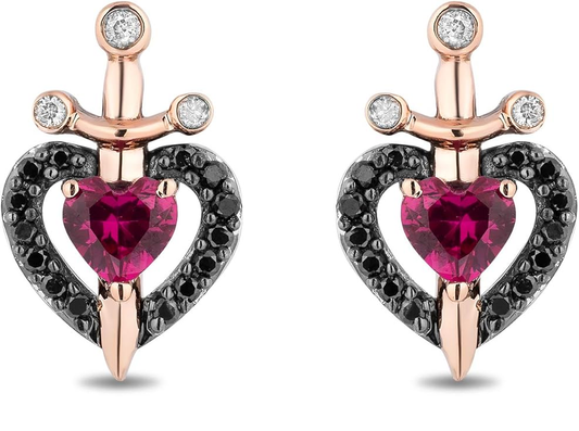 Ruby & Diamond Evil Queen Dagger Earrings in 925 Sterling Silver - Gift For Disney Lover